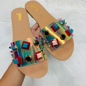 Iridescent multi stoned sandal